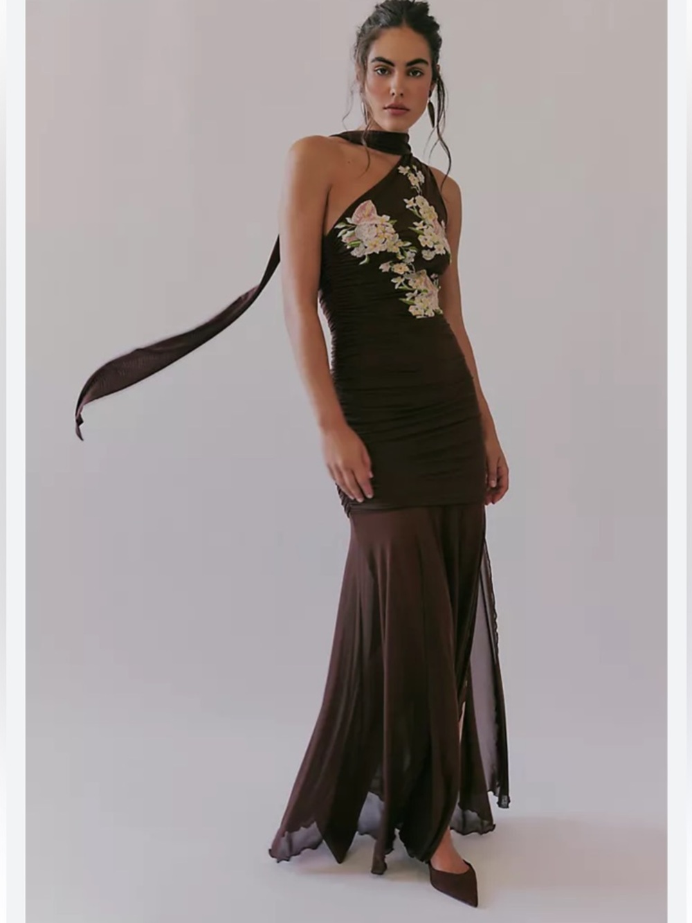 NWOT $252 Free People x SAEMDI Mesh Embroidered One Shoulder Dress women size S
